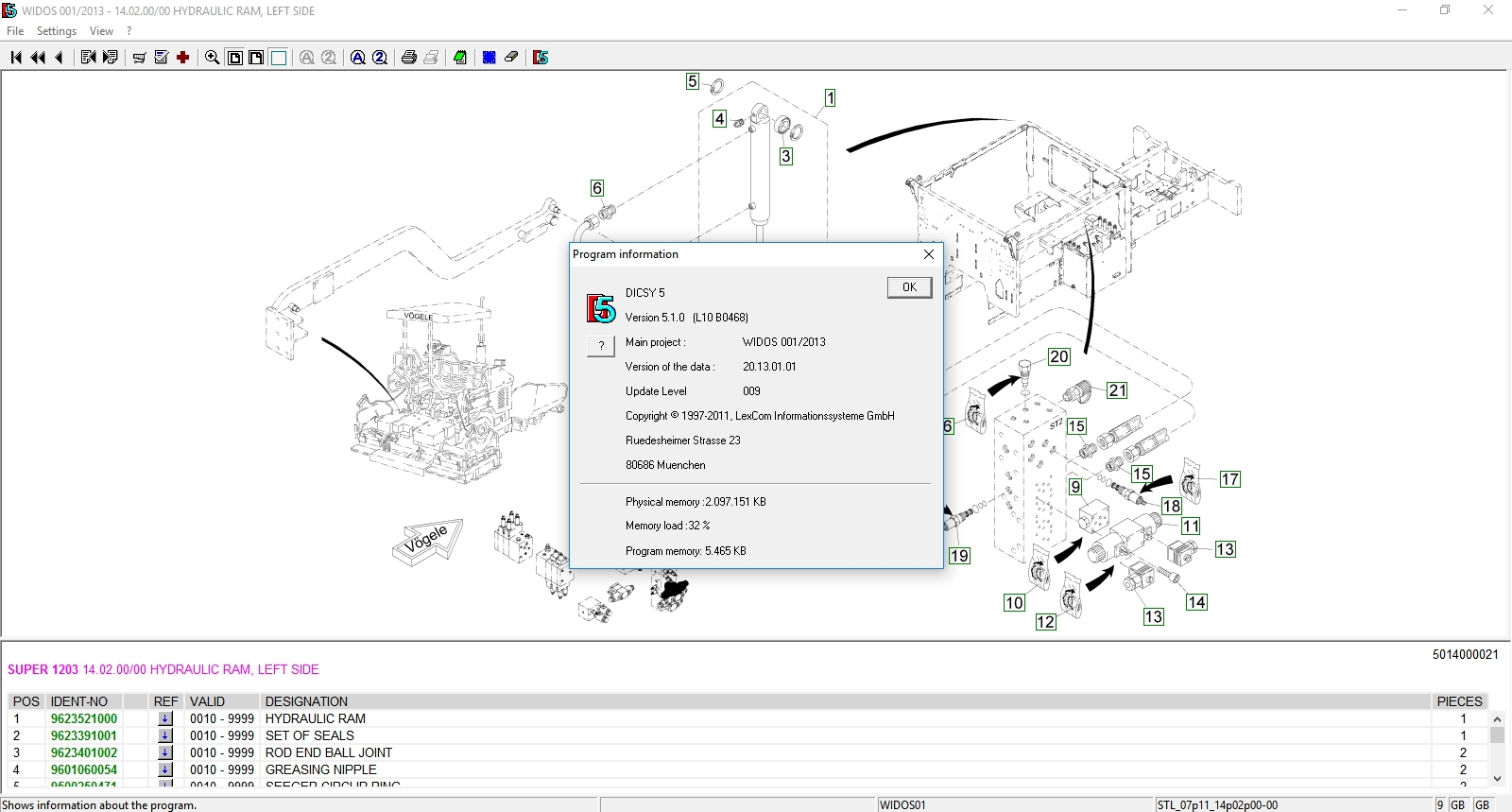 Wirtgen WIDOS Spare Parts Catalog [01.2013]